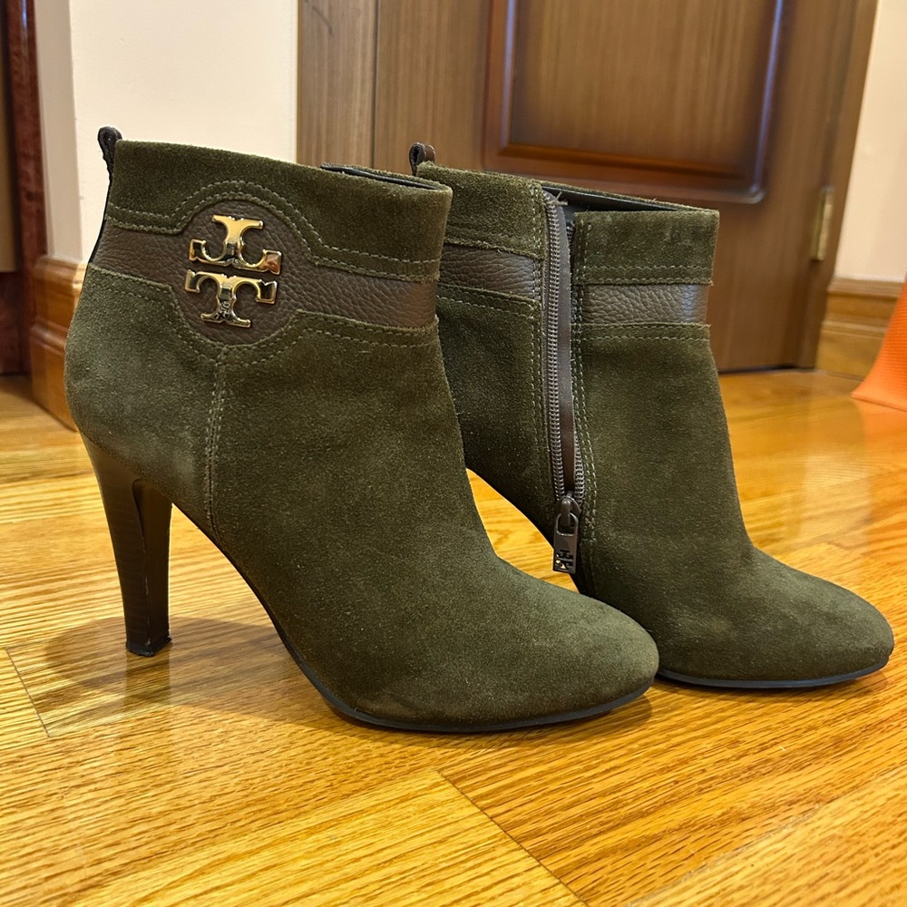 Tory Burch Forest Green Suede Heeled Boots